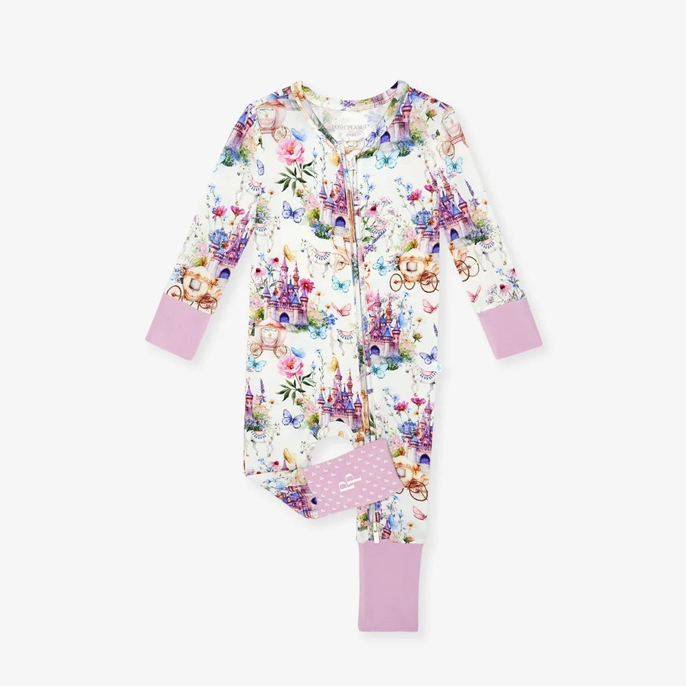 Pink Castle Print One-Piece Pajamas